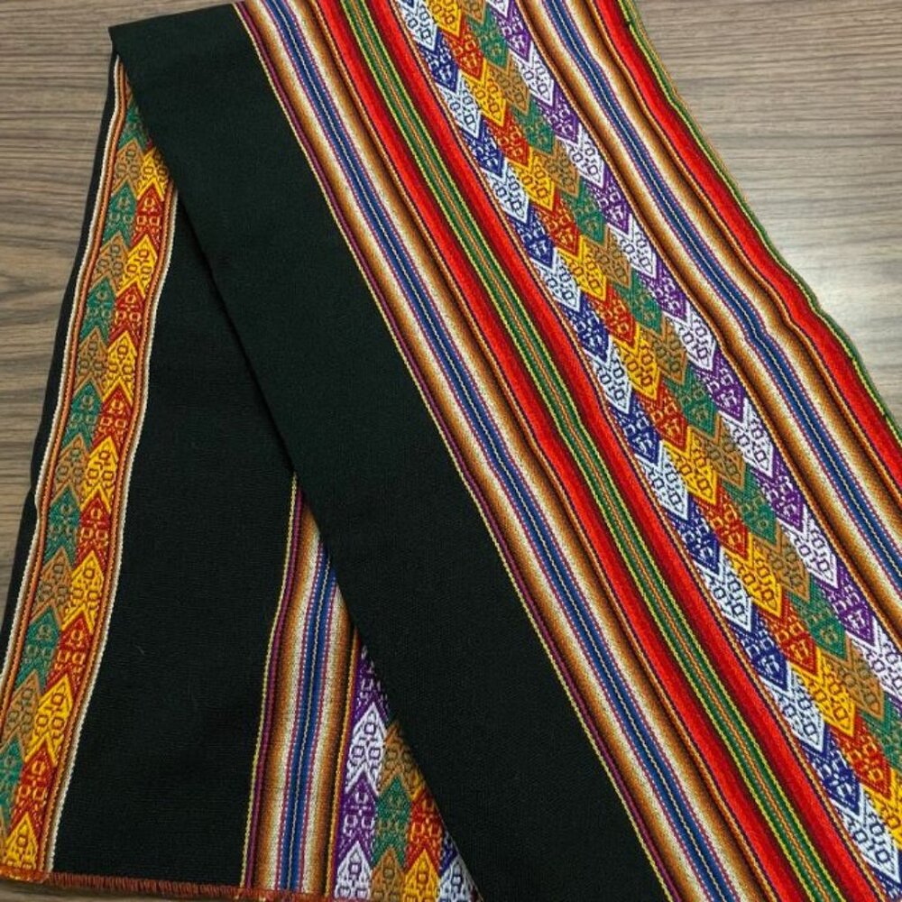 Peruvian Women's Wrap - 42 in x 46 in - Black with Multicolor Stitching - NEW